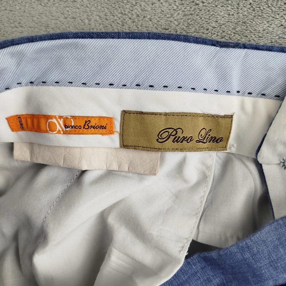 Bianco Brioni Florence Modern Blue Linen Pants Mens 36S Designer Made In‎ Italy